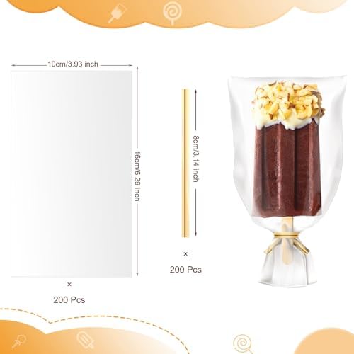 Shappy 200 Pieces Cellophane Treat Bags 4x6 inches Ice Lolly Bags Set 100 Pcs Clear Treat Bag with 100 Pcs Twist Ties Cake Plastic Bag for DIY Making Dessert Supplies Chocolate Cookie Wrapping