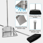 VOOWO Heavy Duty Broom and Dust pan Set, Stainless Steel Broom and Dustpan Set with Long Handle, Broom with Dustpan Set for Home Standing Dust Pan Indoor Outdoor Brooms Dustpan