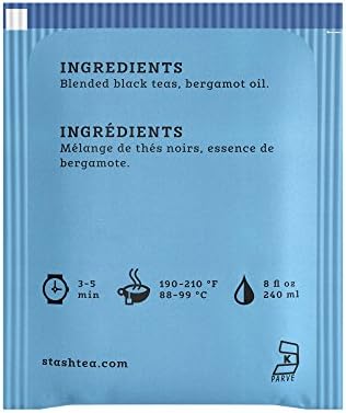Stash Tea Double Bergamot Earl Grey Black Tea - Caffeinated, Non-GMO Project Verified Premium Tea with No Artificial Ingredients, 18 Count (Pack of 6) - 108 Bags Total