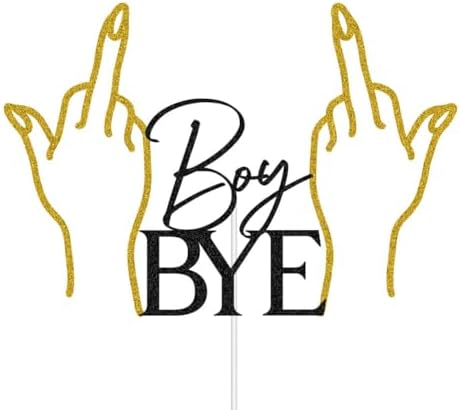 Boy Bye Cake Topper, Divorce/Break-up/Finally Done/Freedom/Single Cake Decor, Divorced Party Decorations Supplies Black & Gold Glitter
