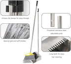Stainless Steel Dustpan with Outdoor Stiff Bristles Broom,Long Handle Metal Dust Pan and Heavy Duty Broom for Home,Lobby,Office
