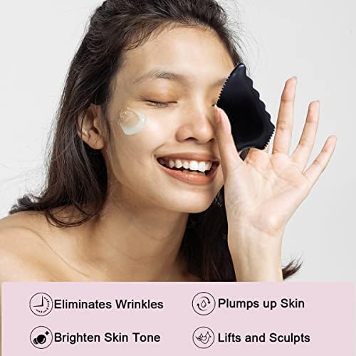 Gua Sha Facial Massage Tools, Gua Sha Scraping Tools for Face, Bian Stone Traditional Massage Tool Traditional Scraper Tool Black (Felt Bag)
