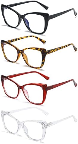 Reading Glasses for Women 4 Pack Cat Eye Oversized Blue Light Blocking Glasses +1.5