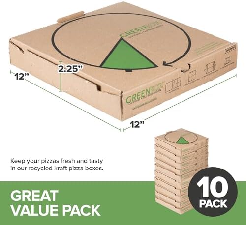 Stock Your Home 10 Pack Recycled Kraft 12x12 Pizza Box with Built-In Plates and Convertible Storage Container, Heavy Duty Pizza Boxes 12 x 12 for Small Personal Pizzas, Eco Friendly 12 Inch Pizza Box