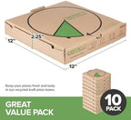 Stock Your Home 10 Pack Recycled Kraft 12x12 Pizza Box with Built-In Plates and Convertible Storage Container, Heavy Duty Pizza Boxes 12 x 12 for Small Personal Pizzas, Eco Friendly 12 Inch Pizza Box