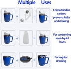 13.5oz Spill Proof Cups for Elderly, 3 in 1 Stainless Steel Sippy Cup with Straw and 2 Lids for Adults, Great for Water, Milk, Soup, Health & Household Supplies