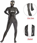 leesuo Women's Sexy Shiny Wetlook PVC Leather Zipper Crotch Bodysuit Catsuit with Gloves Toes Clubwear