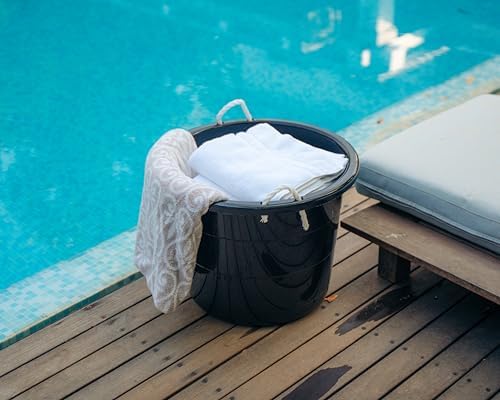 17-Gallon Plastic Storage Buckets with Rope Handles – Heavy-Duty Multipurpose Utility Buckets, Suitable for Camping, Laundry Room, Garage, or Outdoor Use, Black (1)