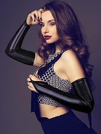 Bencailor Women's Wet Look Costume Set Include Fingerless Long Gloves Thigh High Stockings with Lace for Cosplay