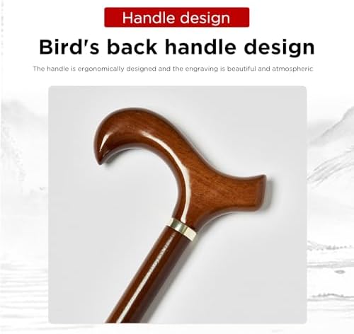 GUYUE Handmade Wooden Walking Cane for Men and Women Ergonomic Wood Cane for Seniors Better Rubber Tips - 37 Inches