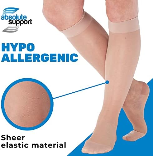 (3 Pairs - Closed Toe) Made in USA - Compression Socks for Women 15-20mmHg - Sheer Compression Knee High Stockings for Post Surgery, Pregnancy, Arthritis, Edema - Nude, Large - A101NU3-3