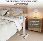 FLEXISPOT H7 Adjustable Overbed Bedside Table with Wheels Pneumatic Mobile Standing Desk Laptop Desk Rolling Computer Cart Movable Overbed Table Hospital Home Use(27.6" W x 15.7" D, Maple Table)
