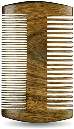 Premium Sandalwood Beard Comb for Men - Natural Wooden Comb with Dual Fine & Coarse Teeth, Anti-Static Mustache Comb, No Snag or Pull, Pocket Size with PU Leather Case, Ideal Grooming Kit for Him