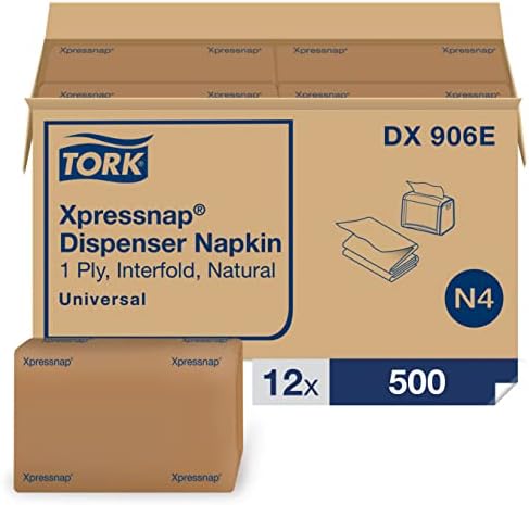 Tork Xpressnap Natural Dispenser Napkin N4, Universal, Interfold 1-ply, 13" x 8.5", 12 x 500 napkins, DX906E