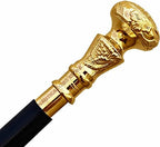 Vintage Antique Walking Cane Wooden Walking Stick Golden Brass Handle Knob Gift, Brown,Silver, 36-37 inches