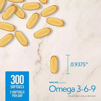 Members Mark Omega 3-6-9 Softgels, 1600 mg, (300 Count.) – Heart, Brain, Joint, Skin & Eye Health, Essential Fatty Acids Blend