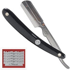 Parker Safety Razor Classic Black Straight Edge Barber Razor Shave Set - Includes 100% Pure Badger Brush, Chrome Stand, SRB Shavette Razor and 100 Blades