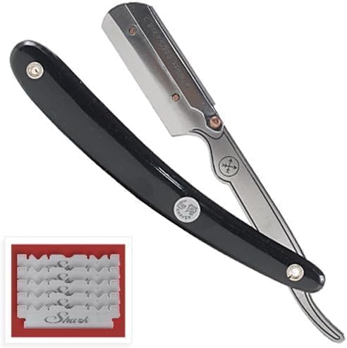 Parker Safety Razor Classic Black Straight Edge Barber Razor Shave Set - Includes 100% Pure Badger Brush, Chrome Stand, SRB Shavette Razor and 100 Blades