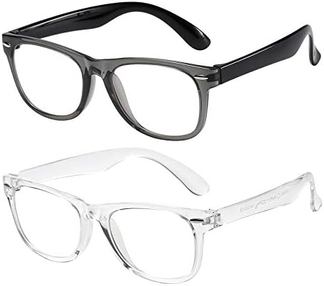 DYLB Kids Blue Light Blocking Glasses girls boys 2 pack, computer video gaming glasses for kids girls boys Age 3-10,Anti blue light & Headache (transparent black + transparent)