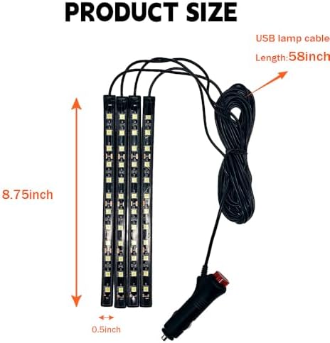 Car LED Ambient Light, Ambient Lighting, Floor Lights, Footwell Lighting for Car, Wear-Resistant and Durable, Easy to Install, Suitable for Most Models (White, Cigarette Lighter+48LED)
