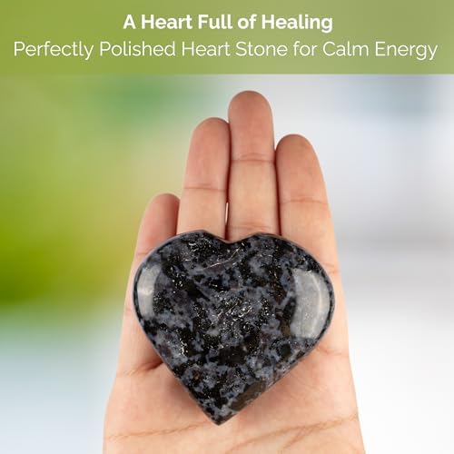 Indigo Gabbro Heart Palm Stone, Heart Shaped Crystals and Healing Stones- Pocket Worry Stone for Anxiety and Stress Relief - Healing Crystals for Meditation, Reiki, Spiritual and Crystal Gifts