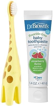 Dr. Brown's Infant-to-Toddler Toothbrush, Giraffe & Strawberry Toothpaste Set