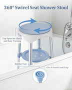 Shower Stool with Storage Tray, Height Adjustable Rotating Shower Chair for Seniors and Adults, 360° Swivel Tub Transfer Bench for Bathroom and Inside Shower (Blue)