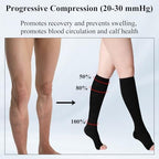 20-30 MmHg Medical Toeless Compression Socks for Women and Men,Legs Compression Sleeve Ankle Wide,Open Toe Stockings Compressions Knee Post for Varicose Vein,Circulation Recovery,for Travel,Run