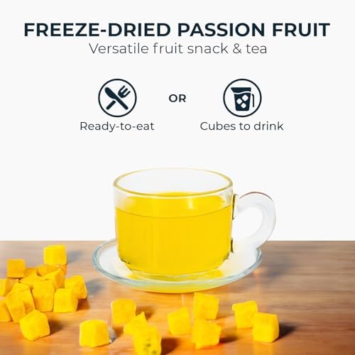 Freeze-dried Passion Fruit Cubes for Tea & Snack, 200 Count, 6.17 Oz, Vitamin & Fiber Support, Vacuum Sealed with Zipper Bag, Sweet & Sour, No Sugar Added, No Caffeine