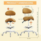 Saddle Stool Chair with Back Support Footrest, Heavy-Duty(350LBS), Hydraulic Rolling Swivel Adjustable Stool Chair for Salon Spa Beauty Massage Dental Clinic Home Office Use(Camel)