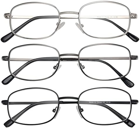 Eyekepper 3-pack Reading Glasses Men Women Metal Full Frame Readers +3.5