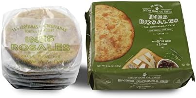 Ines Rosales Rosemary and Thyme Olive Savory Oil Tortas (Pack of 5) Aceite con Romero y Tomillo) 6.34 Oz (180 g) Each pack contains six Fine Mediterranean Crisps(Tortas) individually wrapped