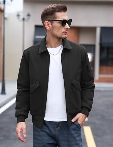 TACVASEN Men's Bomber Jacket Thick Quilted Jackets Zip Up Water Repellent Windproof Winter Warm Coat with 6 Pockets
