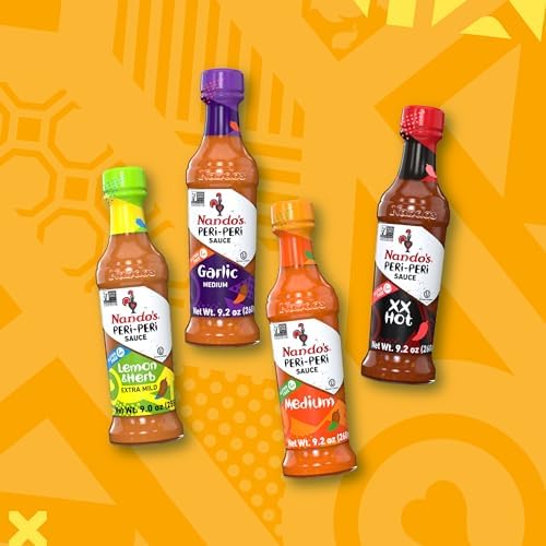 Nando's PERi PERi Artisan Hot Sauce Variety Gift Pack - Lemon & Herb, Garlic, Medium, Extra Extra Red Hot Piri Piri Sauce Set - 9.1oz Bottles - (4 Pack)