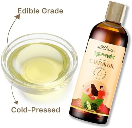 Satthwa USDA Organic Cold-Pressed Castor Oil (200ml - 6.8oz) – Hexane Free, Pure Virgin – Nutrient-Rich Oil for Hair Growth, Eyelash, Nail Care, Skin Moisturizer