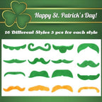 48 PCS St. Patrick's Day Fake Mustache Stickers Set, Self Adhesive Novelty Beard for Adults Irish Saint Patrick's Day Party Favors Cosplay Costume Supplies Decorations Accessories