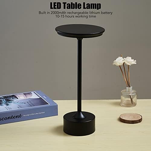 Cordless Table Lamp, 2000mAh Portable LED Desk Lamps, 3 Levels Brightness USB C Bedside Wireless Lamps for Home, Office(Black)