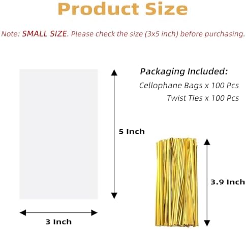 Yotelab Cake Pop Bags, 3x5 Inches Clear Cellophane Lollipop Bags With Twist Ties,100 Pcs