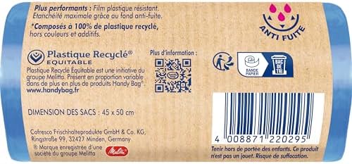 Handy Bag - 20L x 20 Bags Heavy Duty Bin Liners with Ties - Performance: Durable Plastic Film - Maximum Waterproof - 100% Recycled Plastic