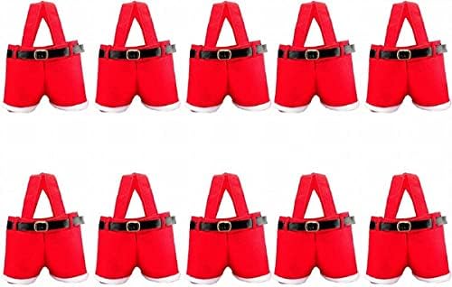Homecube 10Pcs Christmas Candy Bag Santa Pants Gift and Treat Bags with Handle Portable Candy Gift Baskets Gift Wrap for Wedding(7" L x 8.5" H)