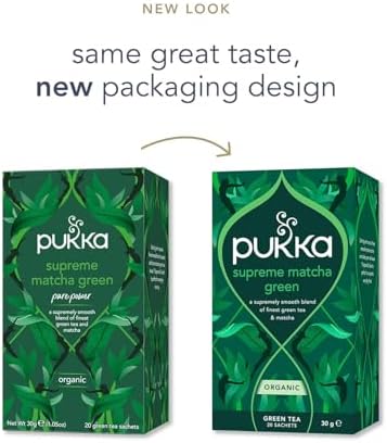 Pukka Supreme Matcha Green Organic Herbal Tea, Energizing Infusion With Matcha Powder, Ideal For Daily Vitality, Caffeine Free, 80 Total Tea Bags (20ct - Pack of 4)