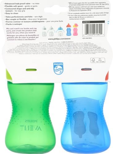 Philips Avent My Grippy Spout Sippy Cup with Soft Spout and Leak-Proof Design, Blue/Green, 10oz, 2pk, SCF801/21