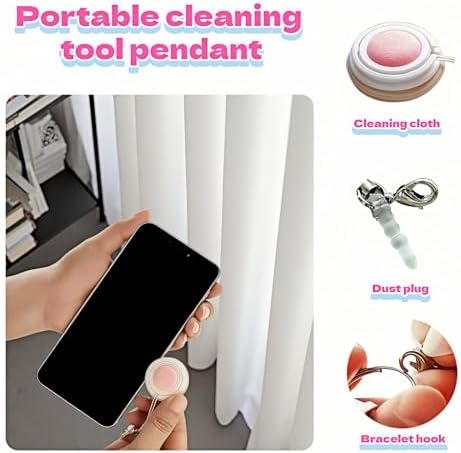 【2 Pack】 Phone Screen Cleaner Dust Plug, Portable Keychain Screen Cleaner for Glasses, Phone, Tablet, Lens - Reusable, Washable, Cute Design with Wrist Strap (Pink/Green) (Pink+Green)