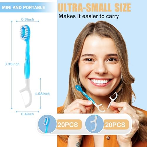 20 Individually Packaged Disposable Travel Toothbrushes with Fresh Beads, 5-in-1 Convenient Mini Disposable Toothbrush (Toothbrush + Fresh Beads + Tongue Scraper + Dental Floss + Pick)