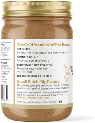 Philosopher Foods - Naked Creamy Organic Sprouted Almond Butter - 16 oz - Stone Ground Regenerative Organic Creamy Almond Nut Butter No Sugar Added