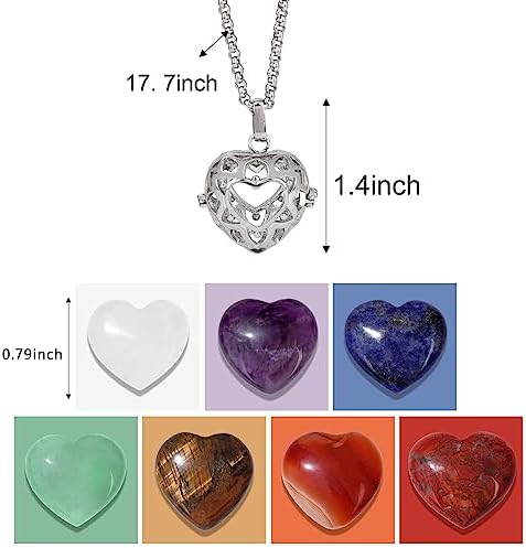 Raicegs Heart Shaped Crystals and Healing Stones 7 Chakra Crystal Necklace 0.8 inch Heart Gemstones Natural Stones Necklaces for Women Spiritual Gift for Women Teen