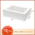 Mcfleet 10pcs 14x10x4 Cake Boxes with Window Rectangle Quarter Sheet Bakery Boxes for Pastry Baking Cake, Cupcakes, Donuts, Cookies, Pie Treat Packaging White Large