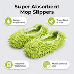 Mop Slippers Shoes 3 Pairs (6 Pieces) - Microfiber Cleaning House Mop Slippers Floor Cleaning Tools Shoe Cover Soft Washable Reusable Microfiber Foot Socks Floor Cleaning Tools Shoe Cover(Green)