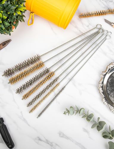 7pcs Brass Wire Brushes Set, 12 inch Pipe Cleaner Brush，Parts Cleaning Brush Bore Brushes for Tubes, Cylinders, Bottle, Auto Parts (6mm/8mm/10mm/12mm/15mm/18mm/20mm)