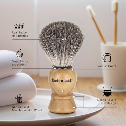 Shaving Brush Kit For Men, 3 In 1 Shaving Brushes Set Includes Badger Hair Shaving Brush, Wood Bowl and Goat Milk Shaving Soap